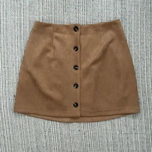 Mini Button Suede Skirt - Camel Brown